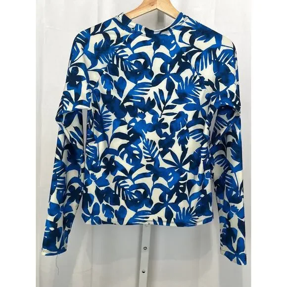 TITLE NINE Aquatic Life Rash Guard Long Sleeve Swim Top Hanalei Floral Blue S - Picture 2 of 11